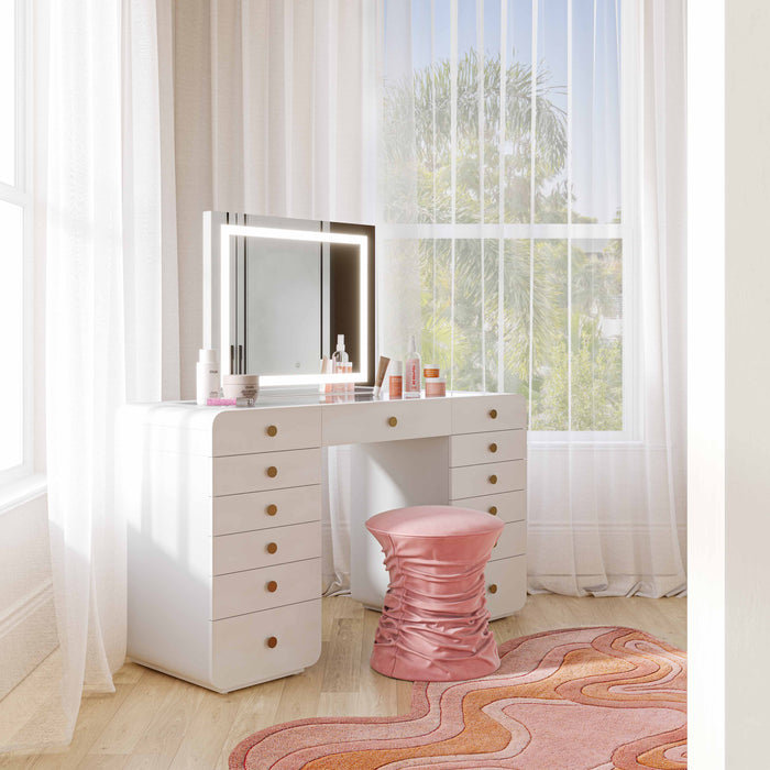 Hollywood 56" White Desk with LED Panel Vanity Mirror - Home And Beyond