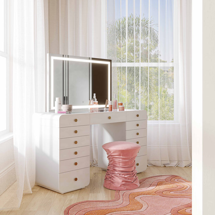 Hollywood 56" White Desk with LED Panel Vanity Mirror - Home And Beyond