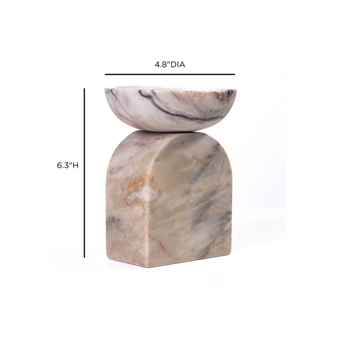 Marble White Brown Balanced Candle Holder - Home And Beyond