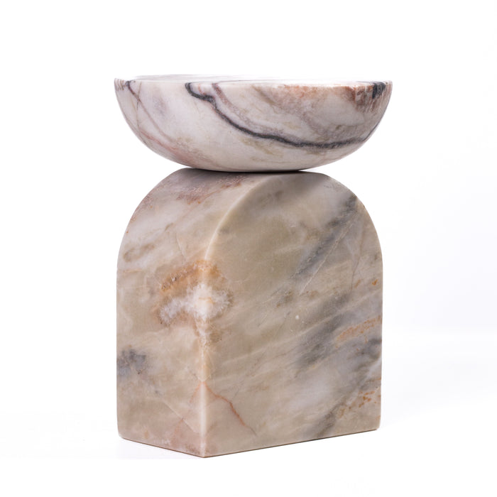 Marble White Brown Balanced Candle Holder - Home And Beyond