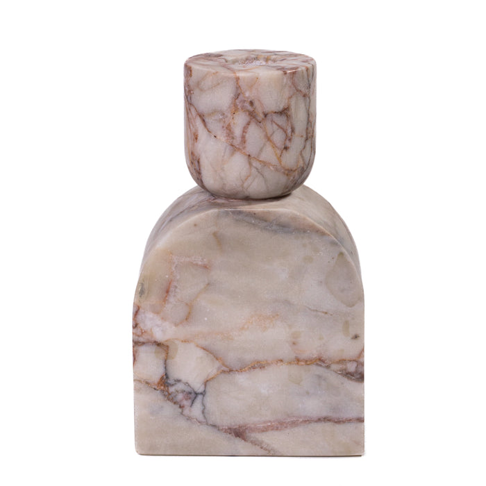 Marble White Brown Foundation Candle Holder - Home And Beyond