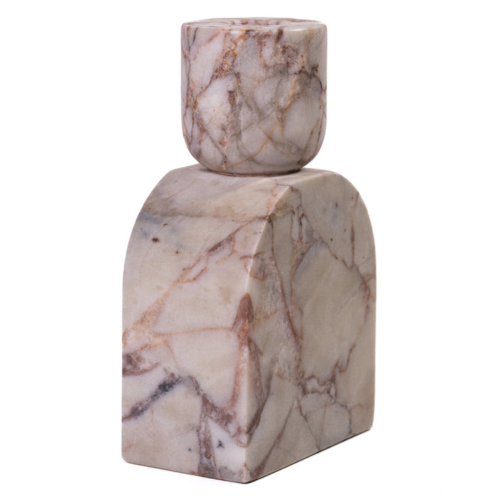 Marble White Brown Foundation Candle Holder - Home And Beyond