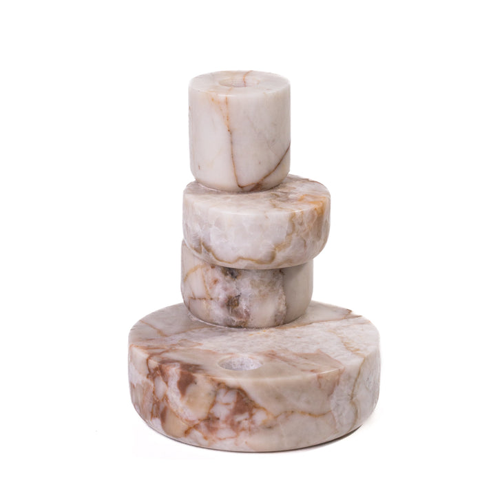 Marble White Brown Stacked Candle Holder - Home And Beyond
