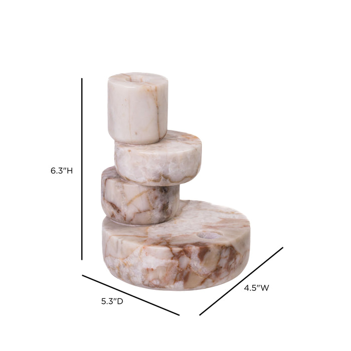 Marble White Brown Stacked Candle Holder - Home And Beyond