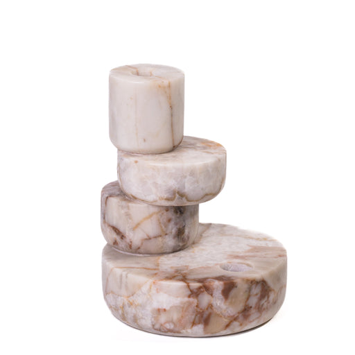 Marble White Brown Stacked Candle Holder - Home And Beyond