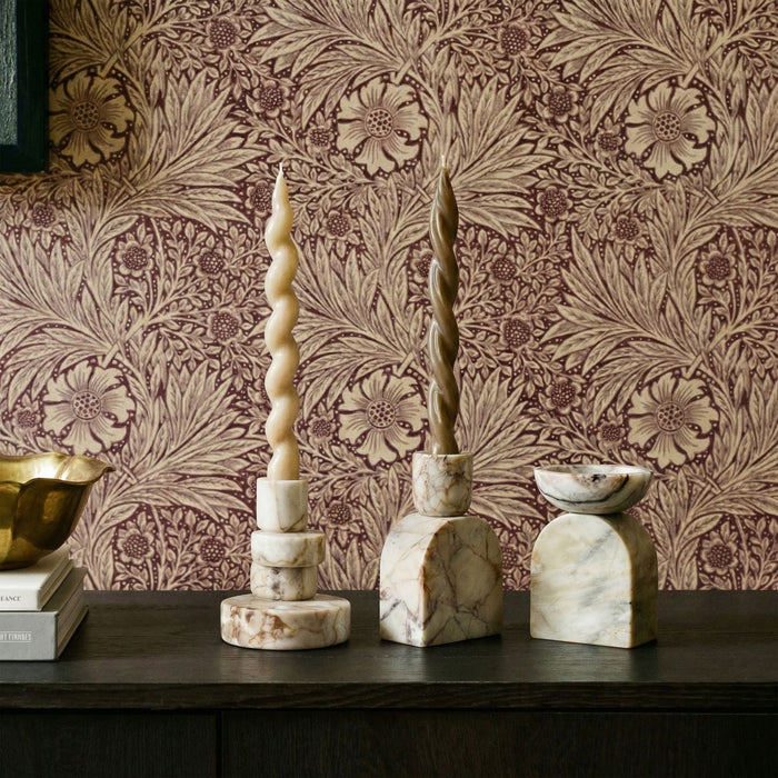 Marble White Brown Stacked Candle Holder - Home And Beyond