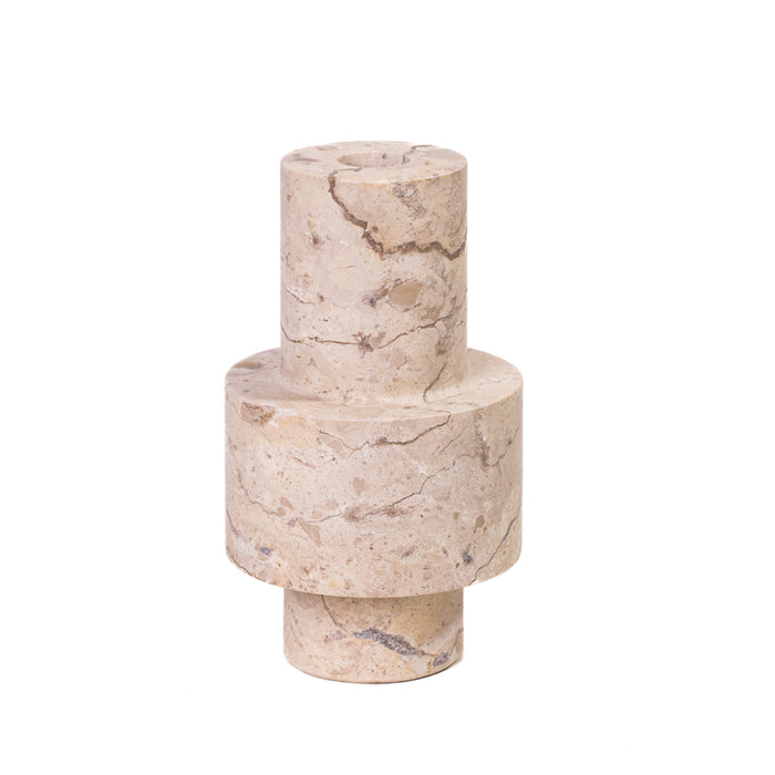 Natural Travertine Turned Candle Holder - Home And Beyond