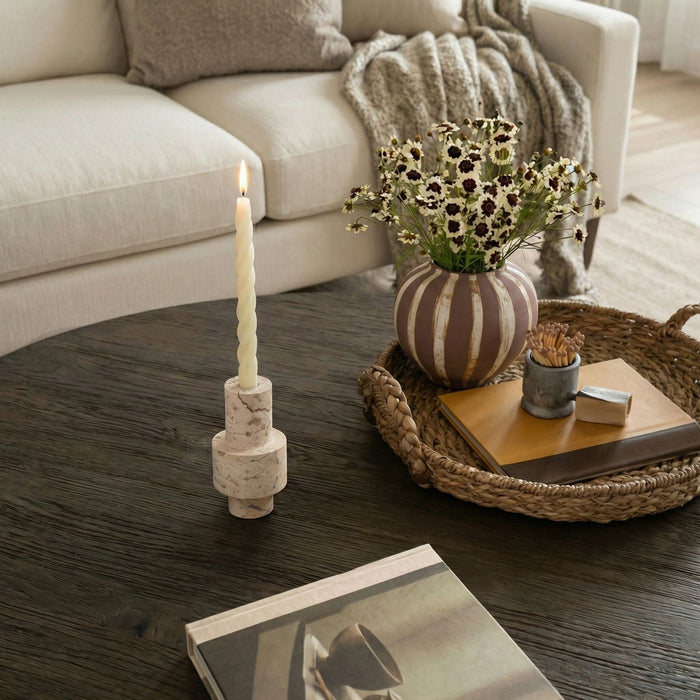 Natural Travertine Turned Candle Holder - Home And Beyond