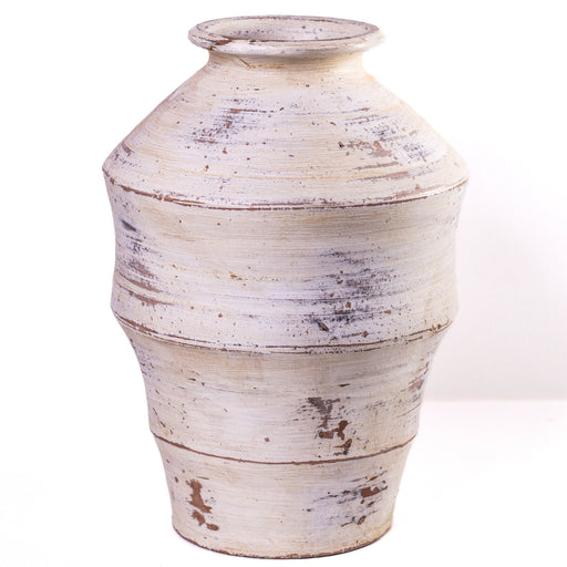 Visha Scalloped Distressed Cream Terracotta Decorative Vase - Home And Beyond