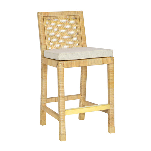 Amara Rattan &amp; Cream Contract-Grade Linen Stool - Home And Beyond