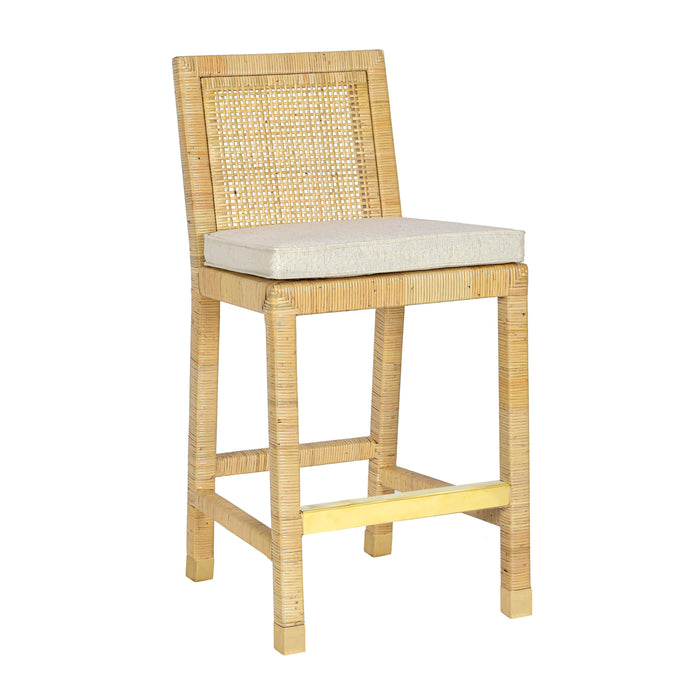 Amara Rattan &amp; Cream Contract-Grade Linen Stool - Home And Beyond
