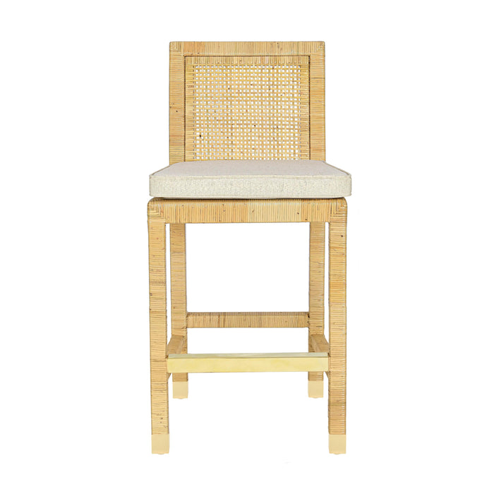 Amara Rattan &amp; Cream Contract-Grade Linen Stool - Home And Beyond