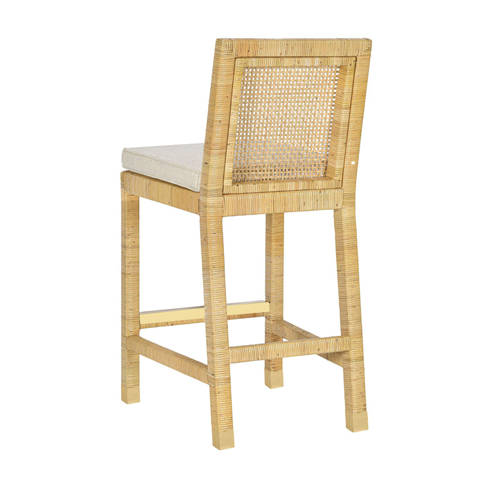 Amara Rattan &amp; Cream Contract-Grade Linen Stool - Home And Beyond