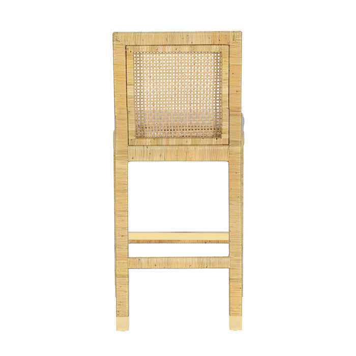 Amara Rattan &amp; Cream Contract-Grade Linen Stool - Home And Beyond