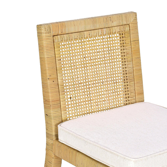 Amara Rattan &amp; Cream Contract-Grade Linen Stool - Home And Beyond