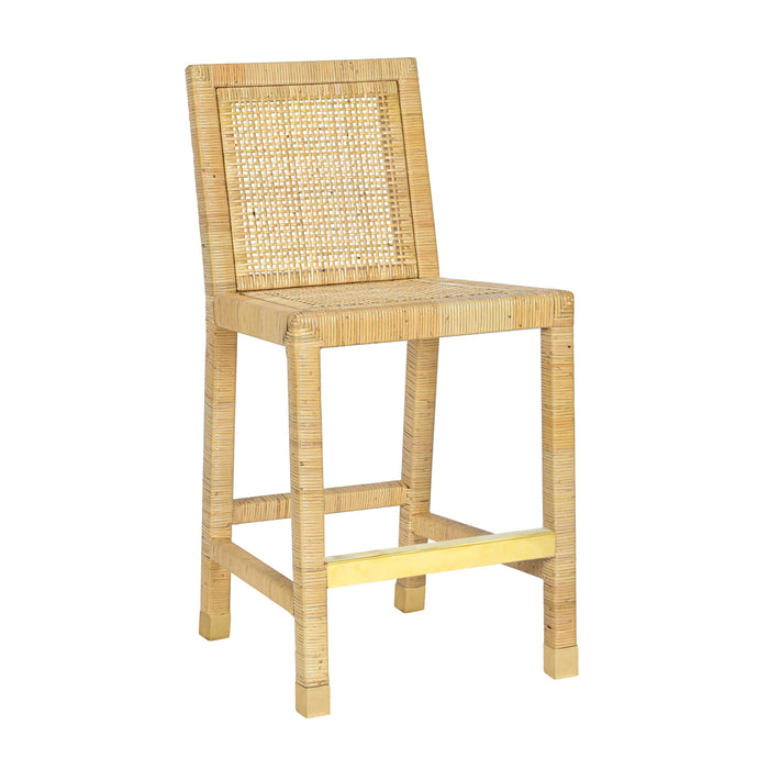 Amara Rattan &amp; Cream Contract-Grade Linen Stool - Home And Beyond