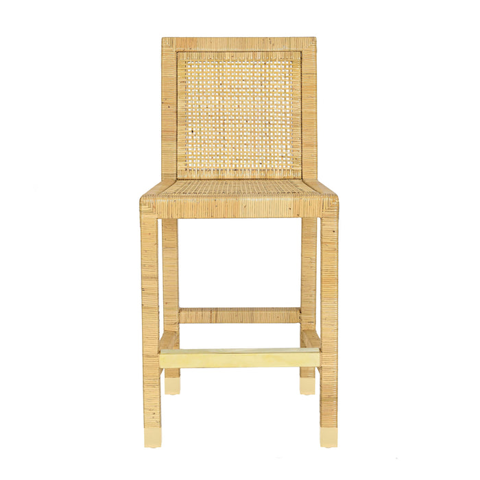 Amara Rattan &amp; Cream Contract-Grade Linen Stool - Home And Beyond