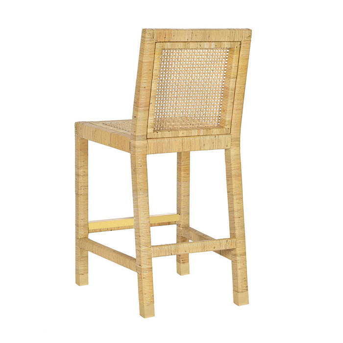 Amara Rattan &amp; Cream Contract-Grade Linen Stool - Home And Beyond