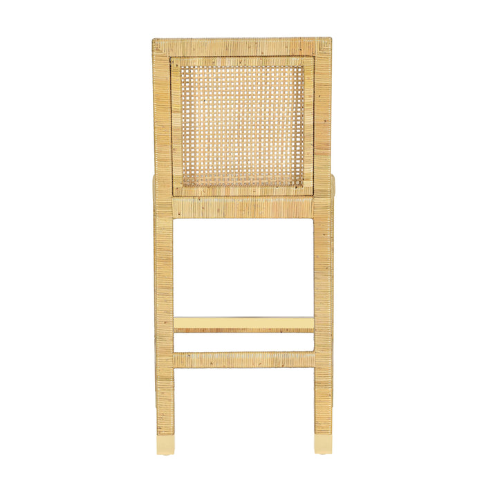 Amara Rattan &amp; Cream Contract-Grade Linen Stool - Home And Beyond