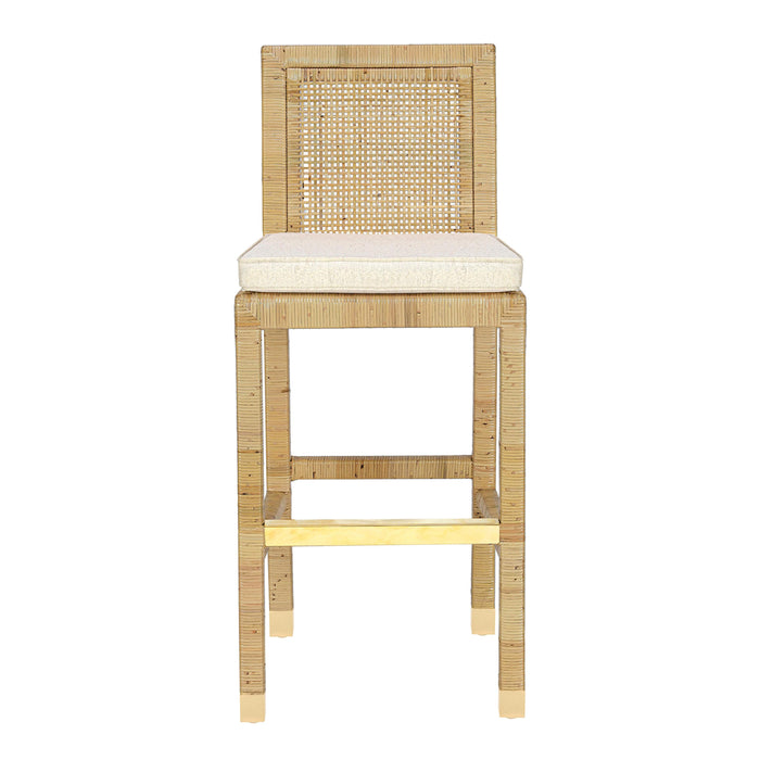 Amara Rattan &amp; Cream Contract-Grade Linen Stool - Home And Beyond
