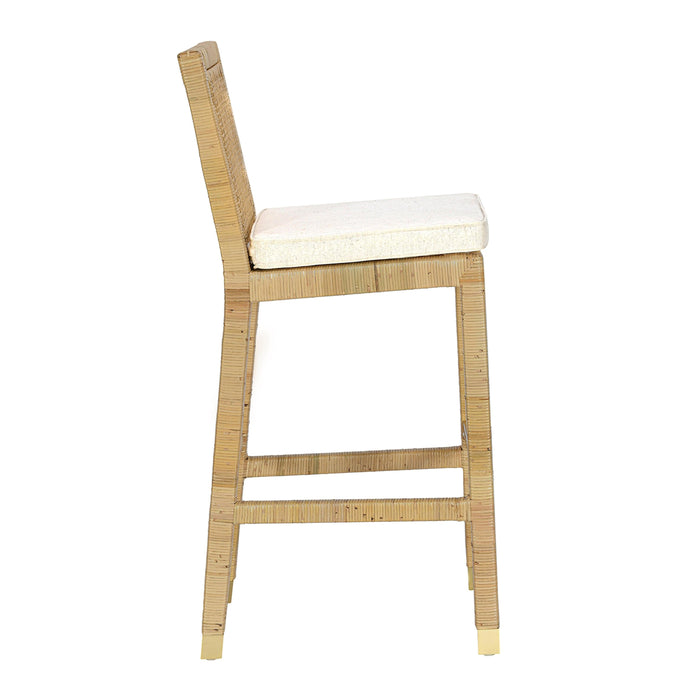 Amara Rattan &amp; Cream Contract-Grade Linen Stool - Home And Beyond