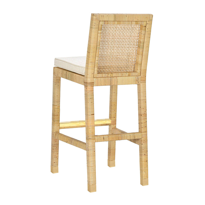 Amara Rattan &amp; Cream Contract-Grade Linen Stool - Home And Beyond