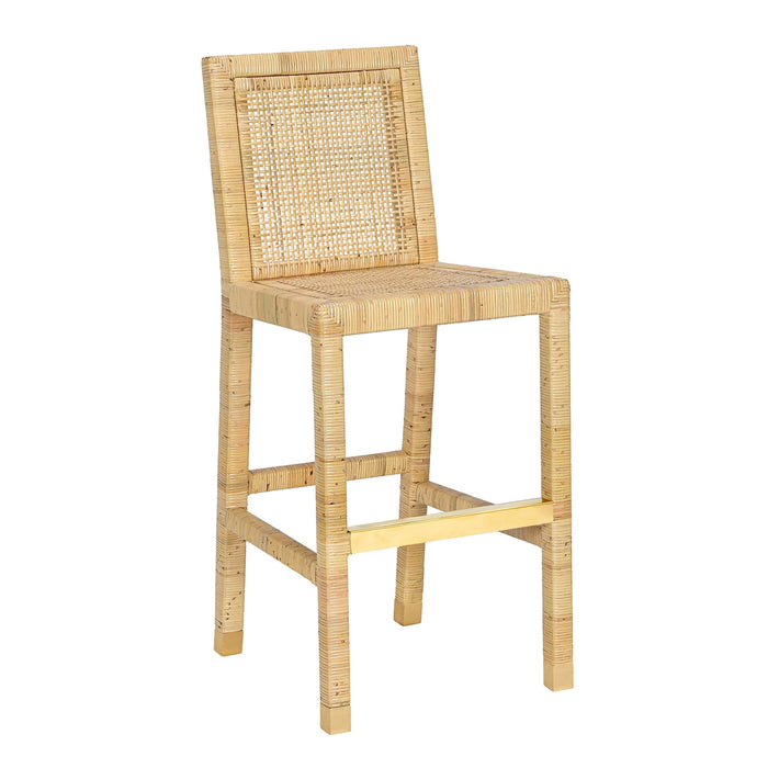 Amara Rattan &amp; Cream Contract-Grade Linen Stool - Home And Beyond