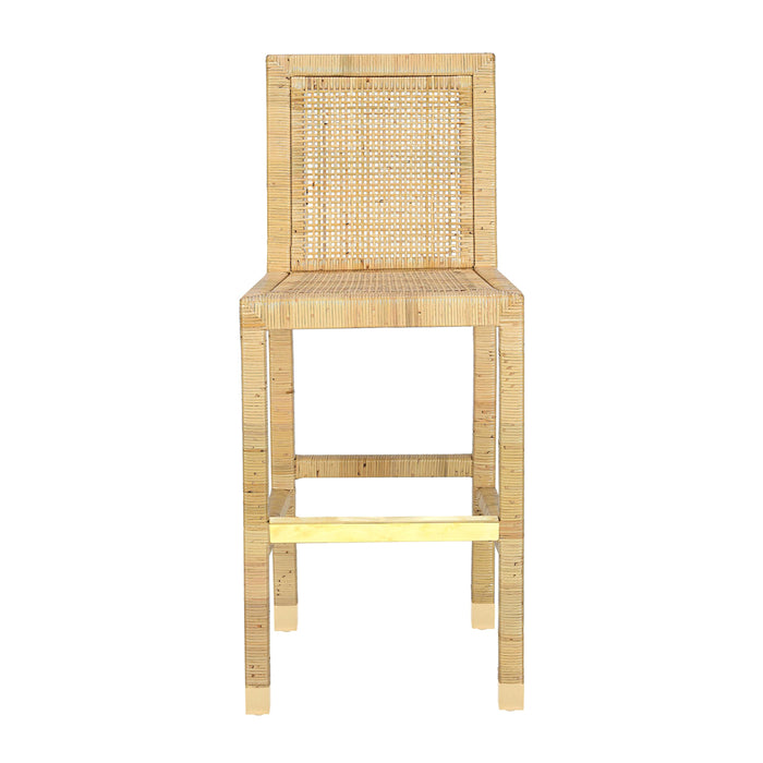 Amara Rattan &amp; Cream Contract-Grade Linen Stool - Home And Beyond