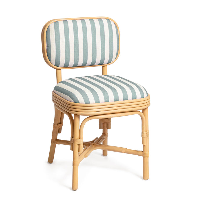 Dorine Striped Performance Linen &amp; Rattan Dining Chair - Home And Beyond