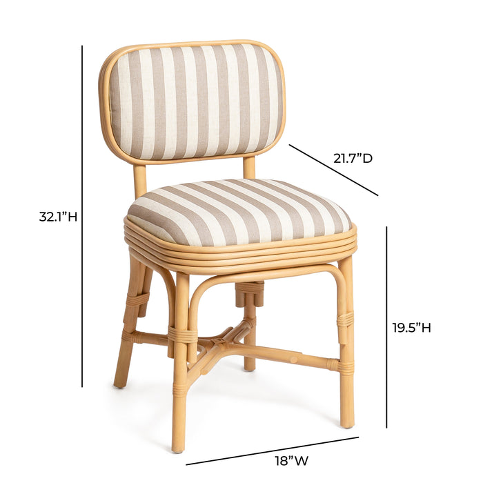 Dorine Striped Performance Linen &amp; Rattan Dining Chair - Home And Beyond