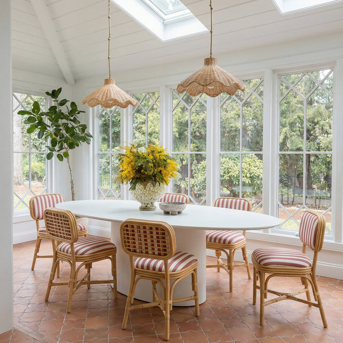 Dorine Striped Performance Linen &amp; Rattan Dining Chair