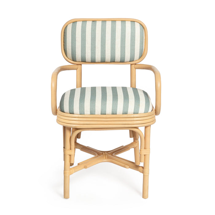 Dorine Striped Performance Linen &amp; Rattan Dining Armchair - Home And Beyond