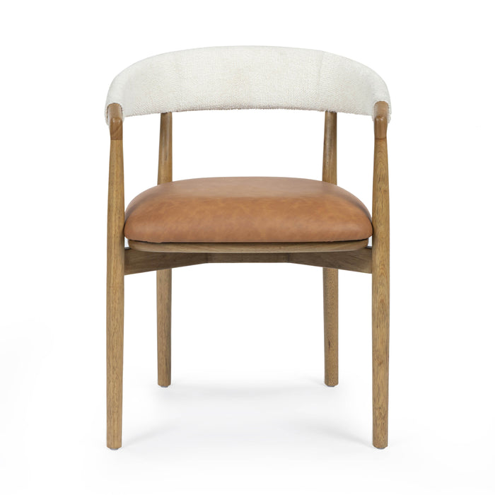 Vina Cognac Performance Vegan Leather and Cream Textured Weave Dining Chair - Home And Beyond