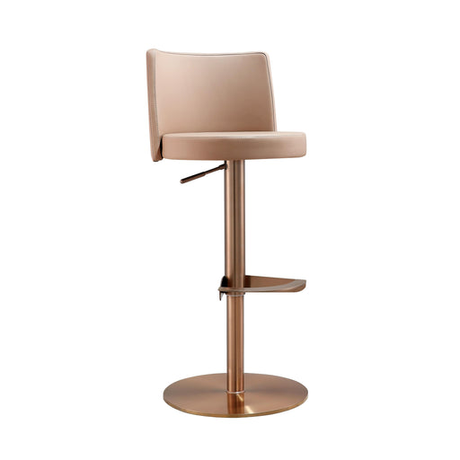 Loosha Cafe Au Lait Performance Vegan Leather and Rose Gold Adjustable Stool - UK - Home And Beyond