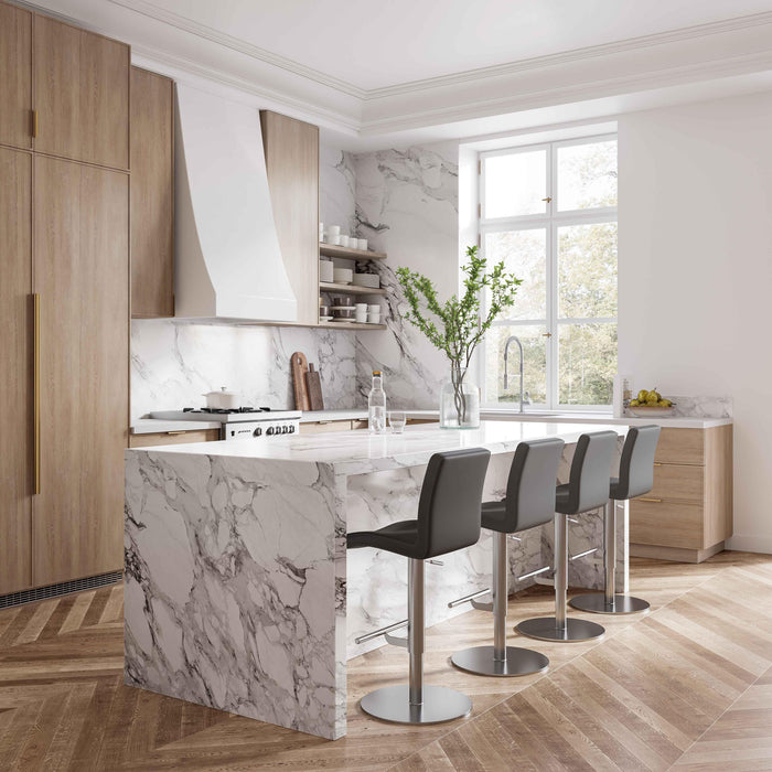 Paddy Dark Grey Vegan Leather on Silver Adjustable Stool - UK - Home And Beyond