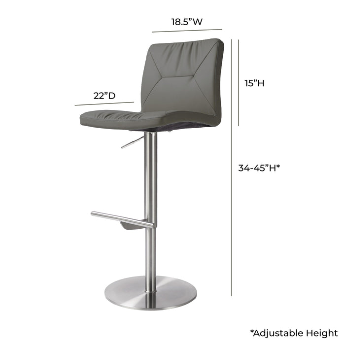 Paddy Dark Grey Vegan Leather on Silver Adjustable Stool - UK - Home And Beyond