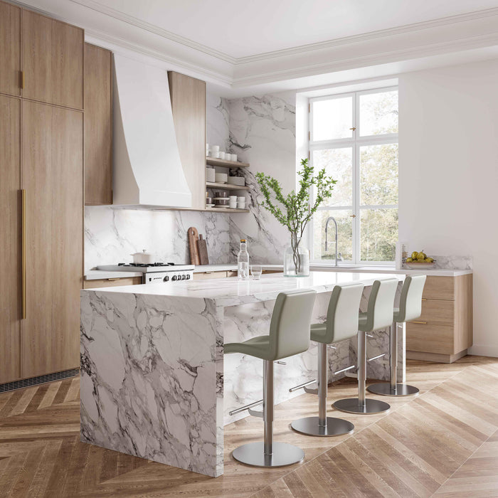 Paddy Light Grey Vegan Leather on Silver Adjustable Stool - UK - Home And Beyond