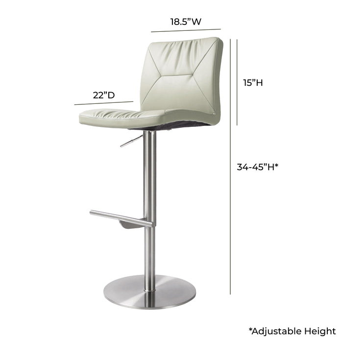 Paddy Light Grey Vegan Leather on Silver Adjustable Stool - UK - Home And Beyond