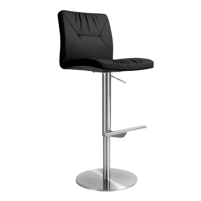 Paddy Black Vegan Leather on Silver Adjustable Stool - UK - Home And Beyond