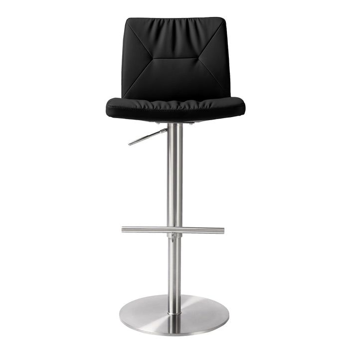 Paddy Black Vegan Leather on Silver Adjustable Stool - UK - Home And Beyond