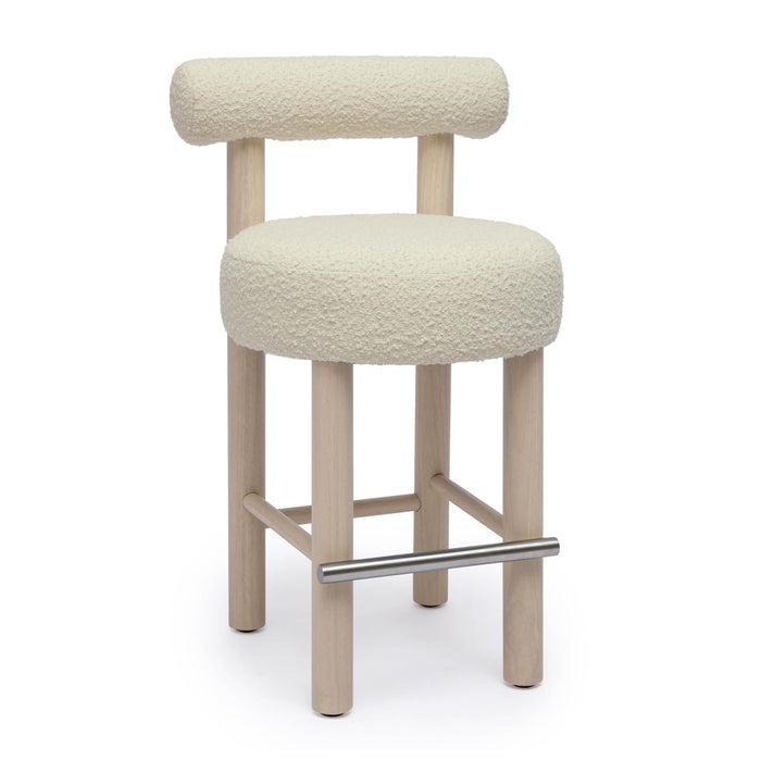 Carmel Cream Boucle and Solid Wood Counter Stool - Home And Beyond