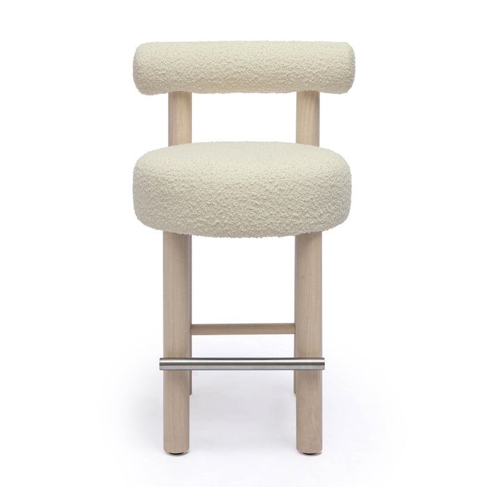 Carmel Cream Boucle and Solid Wood Counter Stool - Home And Beyond