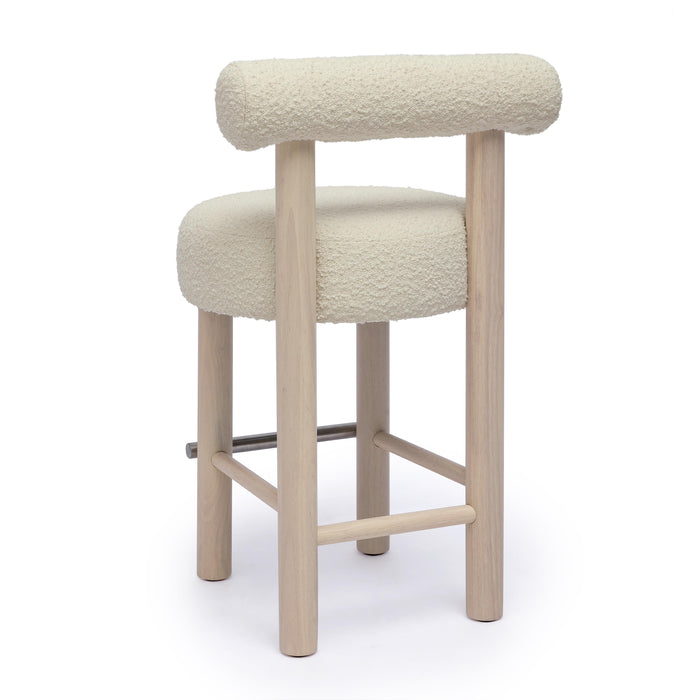 Carmel Cream Boucle and Solid Wood Counter Stool - Home And Beyond
