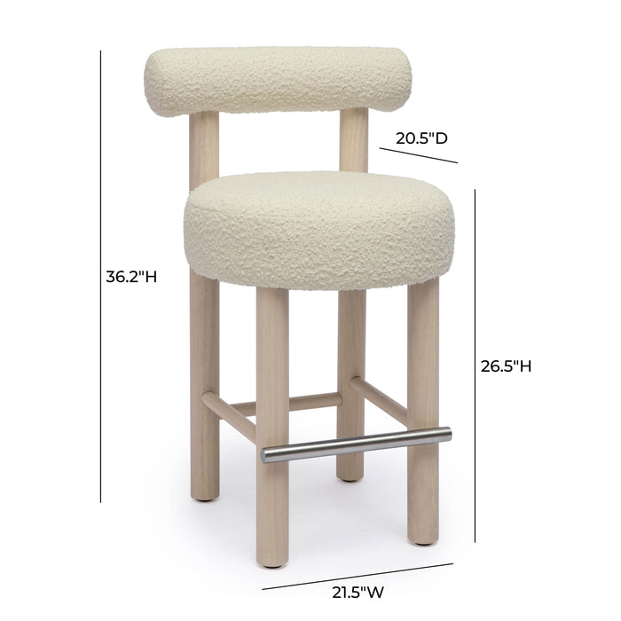 Carmel Cream Boucle and Solid Wood Counter Stool - Home And Beyond
