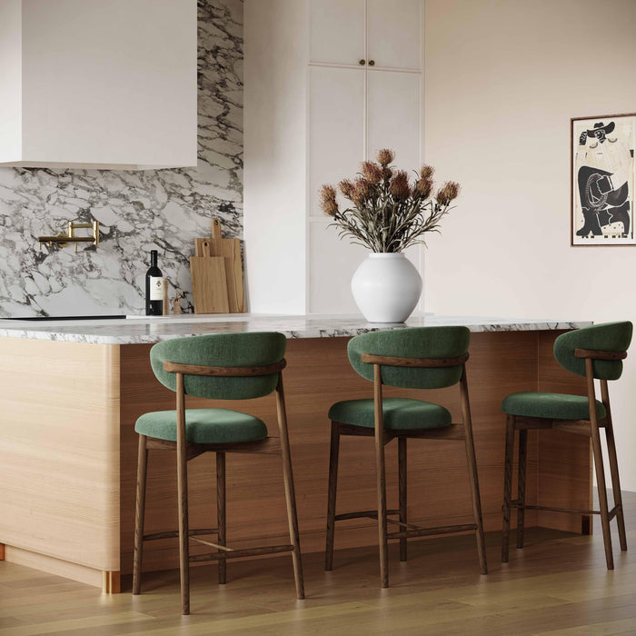 Zinea Forest Green Performance Textured Velvet Counter Stool - Home And Beyond