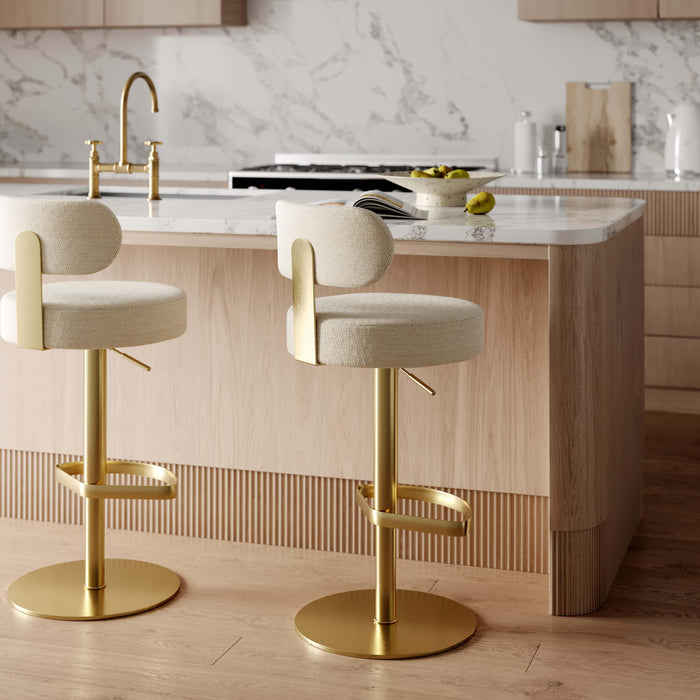 Primrose Cream Textured Performance Fabric Adjustable Stool - Home And Beyond