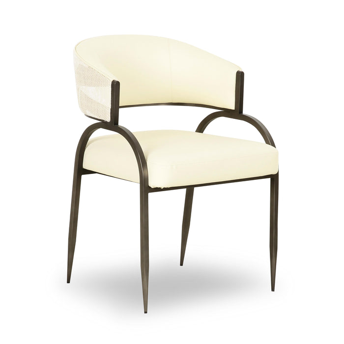 Tatum Cream 2-Tone Performance Vegan Leather and Jacquard Dining Chair - Home And Beyond