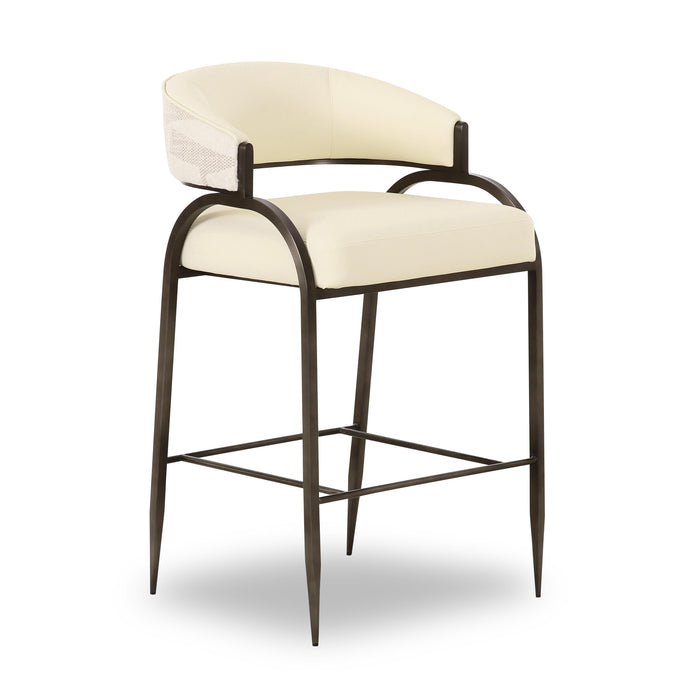 Tatum Cream 2-Tone Performance Vegan Leather and Jacquard Counter Stool - Home And Beyond