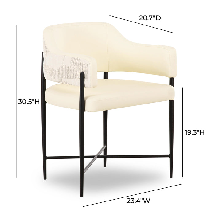 Sezanne Cream 2-Tone Performance Vegan Leather and Jacquard Dining Chair - Home And Beyond