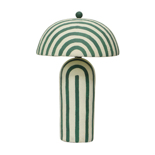 Maiori Dark Green Striped Papier Mache Table Lamp - Home And Beyond